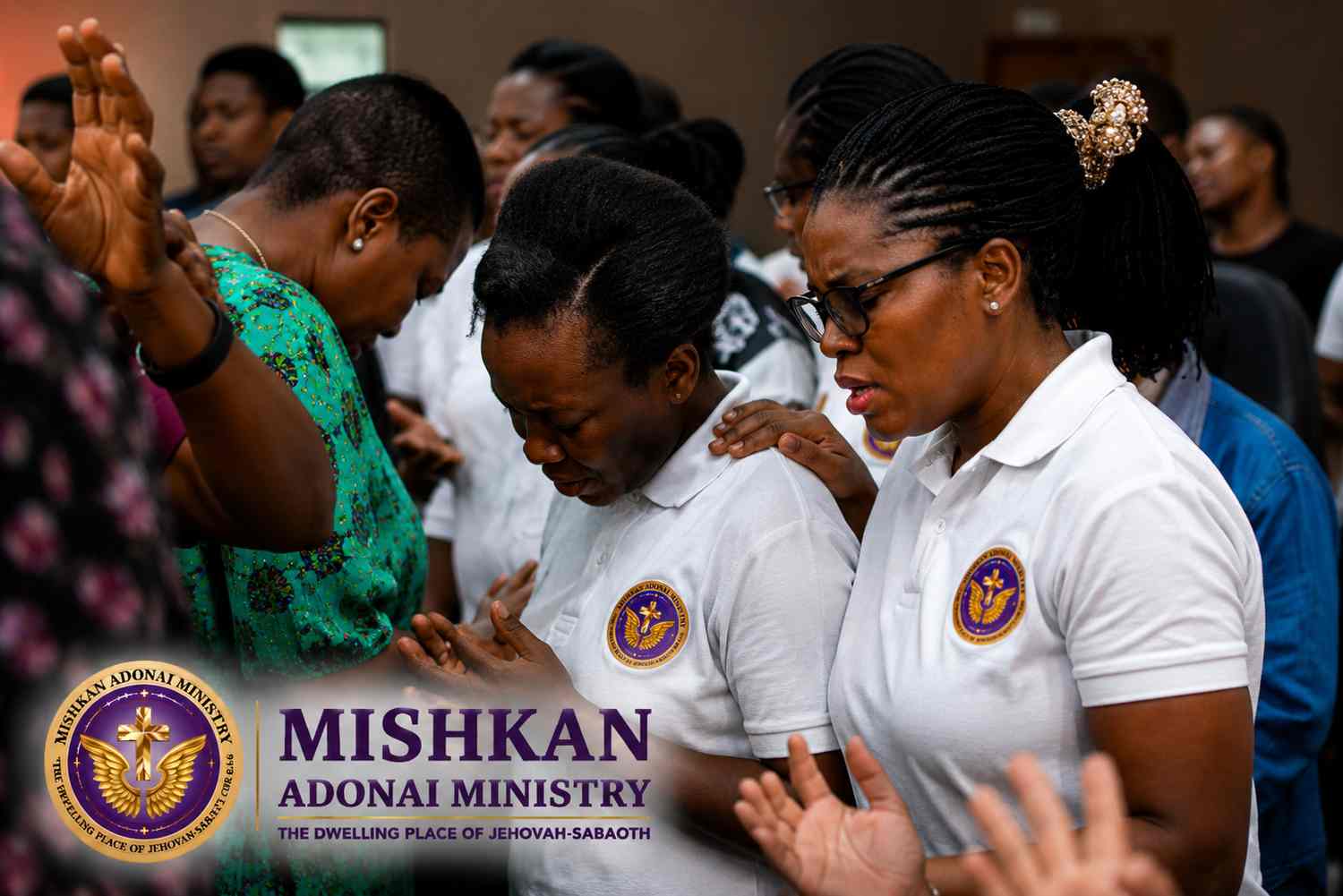 Worshippers in prayer at Mishkan Adonai Ministry